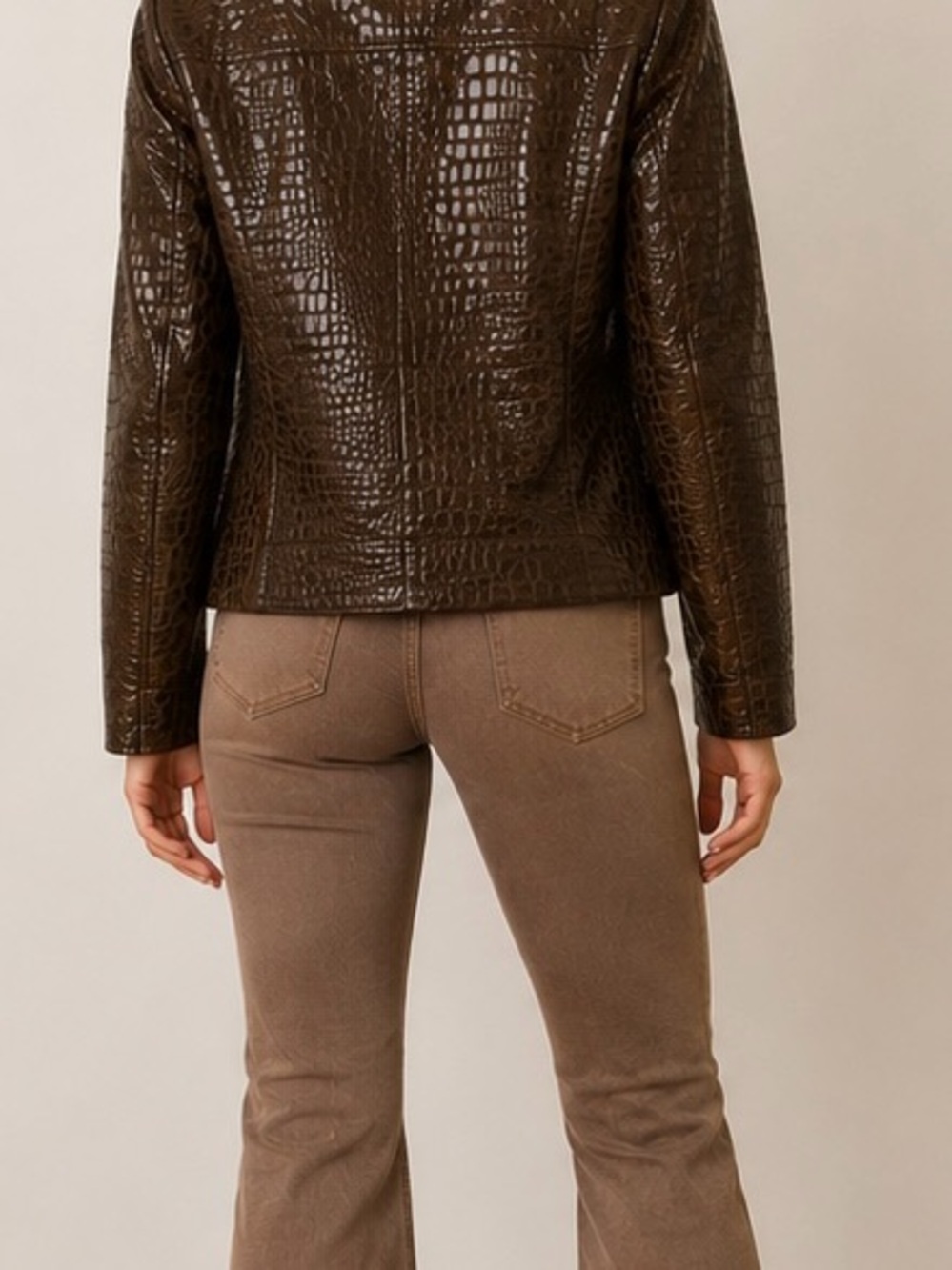 Newport News Brown Genuine Leather Croc Embossed Vintage Jacket sz 10 - Picture 11 of 12